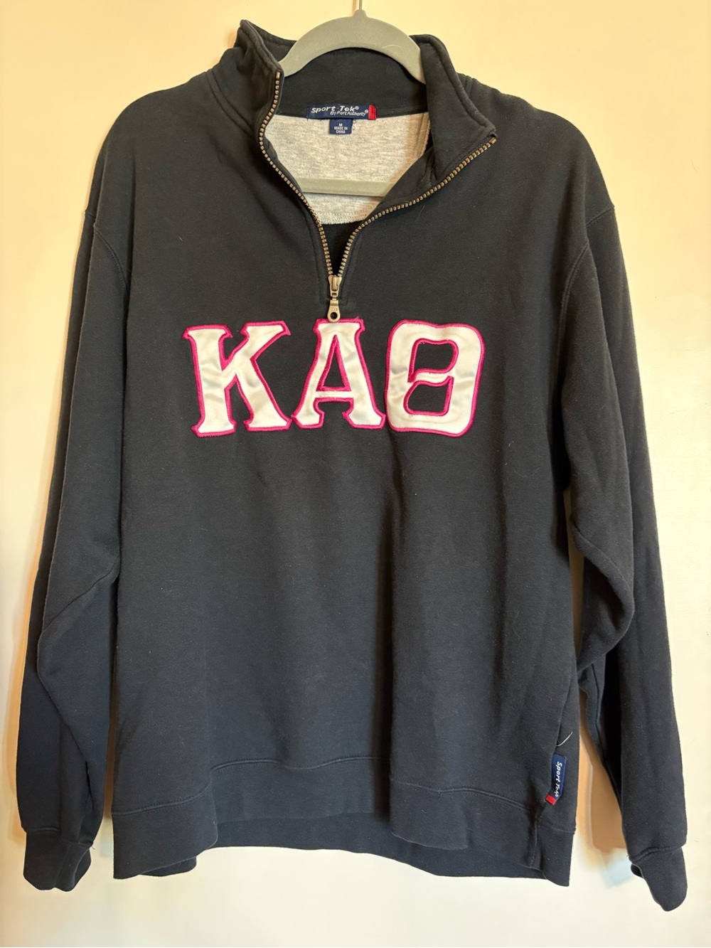 Sport-Tek Kappa Alpha Theta Black Quarter-Zip Sweatshirt with Pink Embroiderey